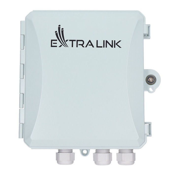 Cutie de distributie pentru fibra optica Extralink, Echipat cu 16 protectoare de sudura, Alb