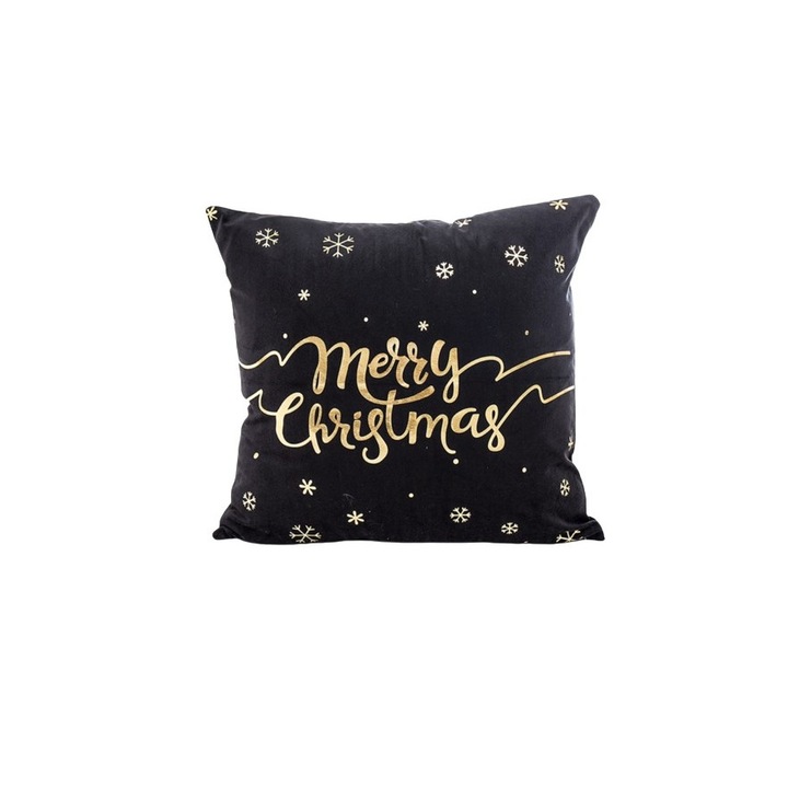Fata de perna decorativa Merry Christmas neagra 45 x 45 cm