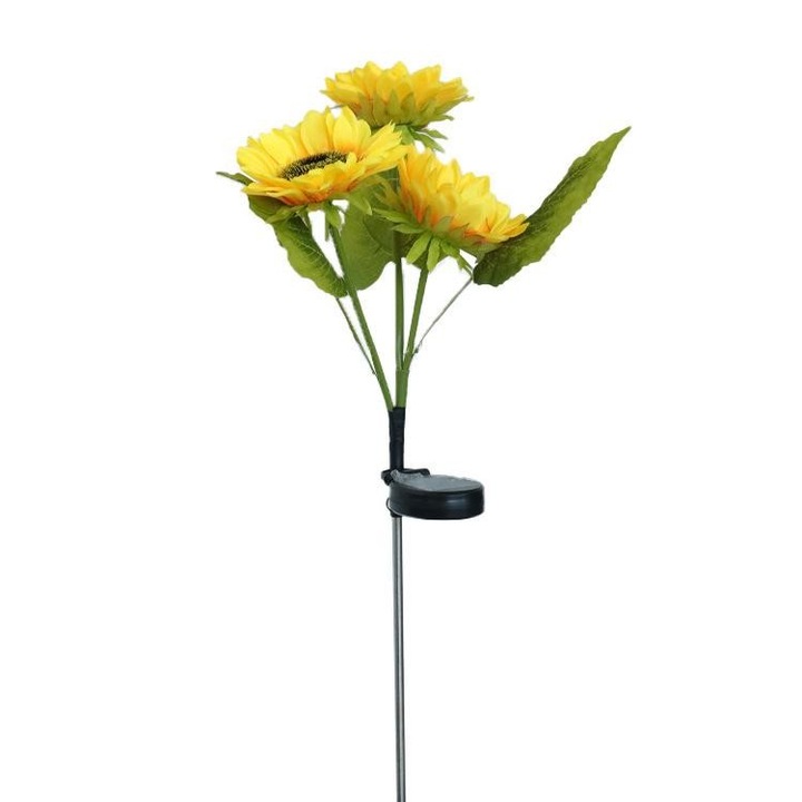 Flippy Napraforgó napelemes lámpa, LED, 3 virággal, magassága 70 cm, Kertbe