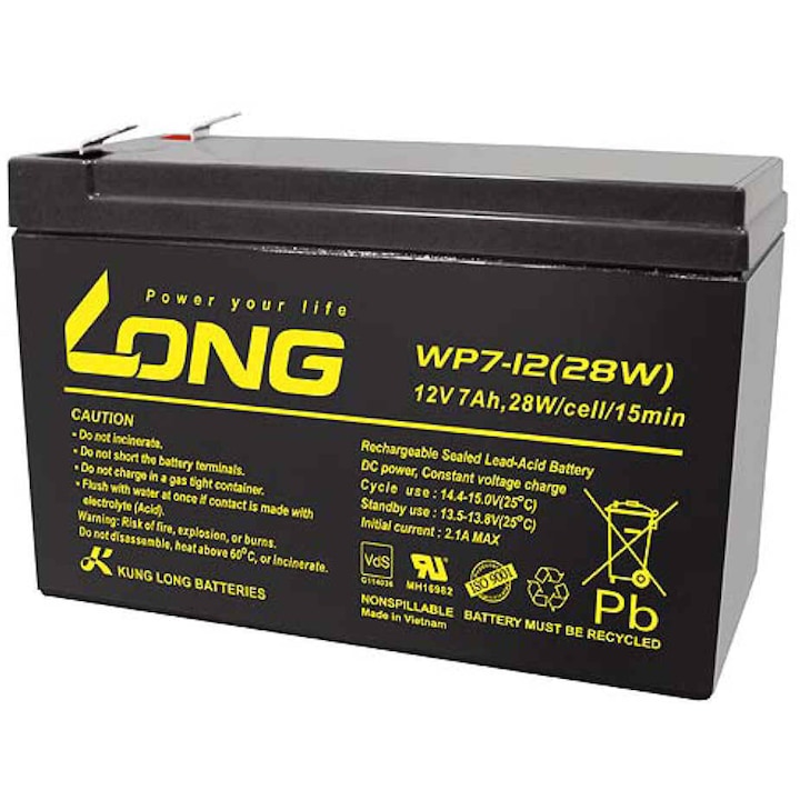 Baterie WP7-12 28W F2 LONG, 12V 7Ah, 28W, borne F2