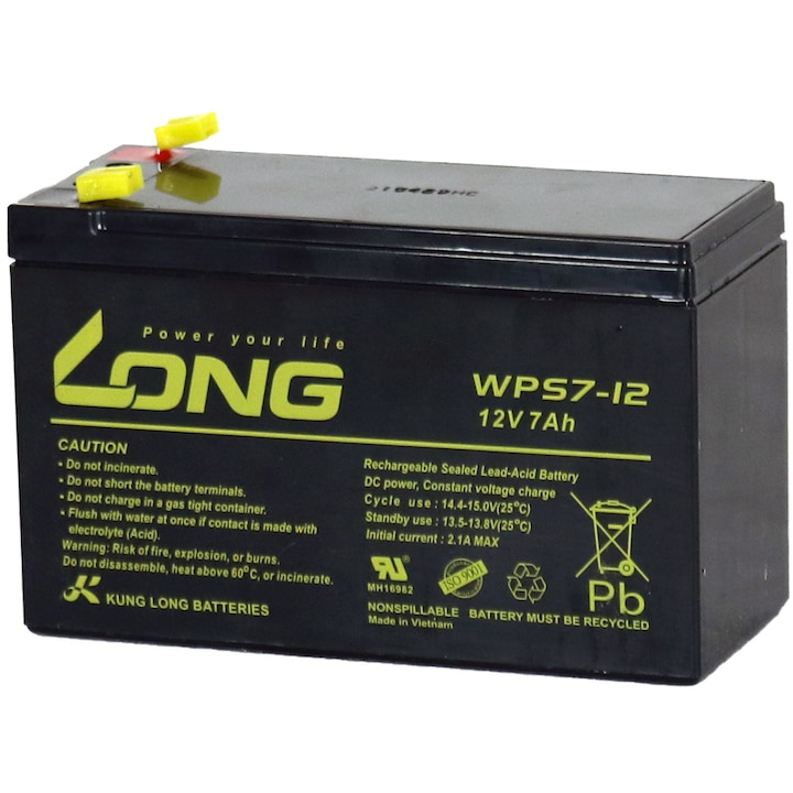 Baterie WPS7-12 F1 LONG, 12V 7Ah, borne F1 pentru alarme