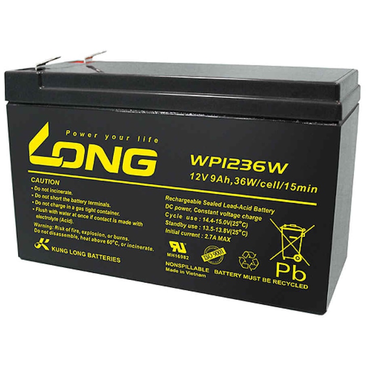Baterie WP1236W LONG, 12V 9Ah, 36W, borne F2 pentru UPS