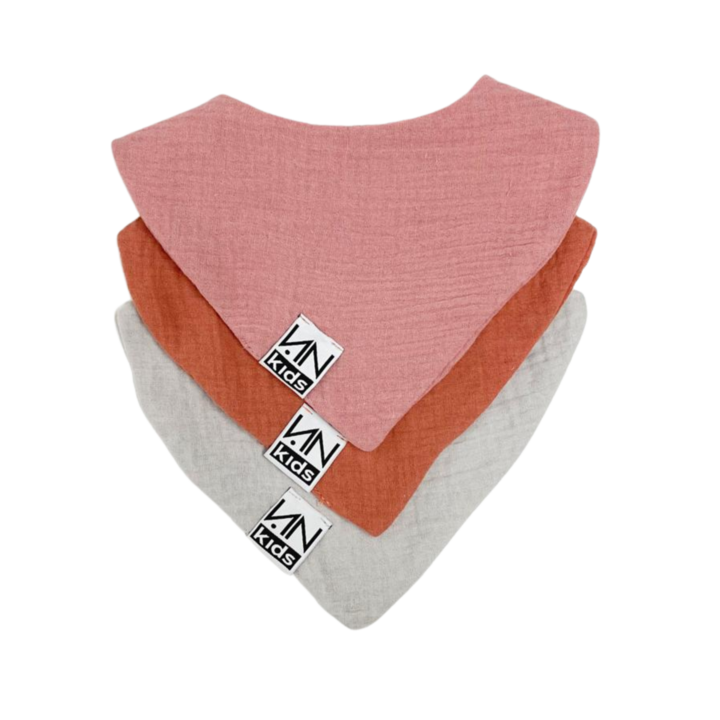 Baveta set 3 bucati, muselina bumbac 100% certificat Oeko-Tex Standard 100 Clasa 1, corai, roz, gri