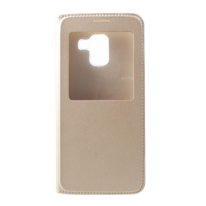 Tok álló, bőr hatású (FLIP, oldalra nyíló, View Window) ARANY [Samsung Galaxy A8 Plus (2018) SM-A730F] (5996457745401)