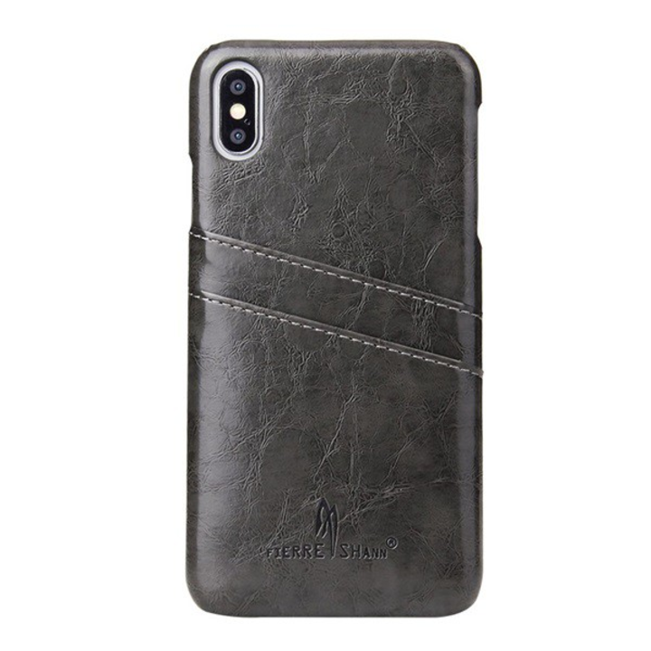 FIERRE SHANN műanyag telefonvédő (bőr hatású hátlap, bankkártya tartó) FEKETE [Apple iPhone XS Max 6.5] (5996457820184)