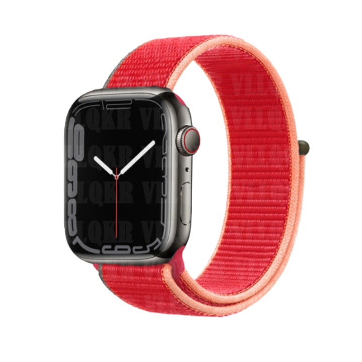 Curea smartwatch nylon compatibila cu Apple Watch 1/2/3/4/5/6/7/SE/8/Ultra, 42/44/45/49 mm, Red / Green