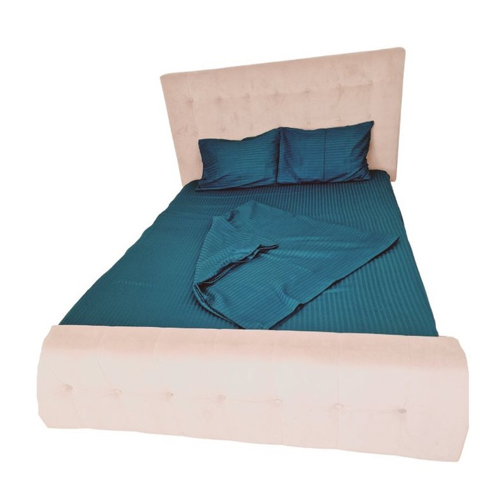 Lenjerie de pat pentru 2 persoane, 4 piese, damasc satinat, Turcoaz