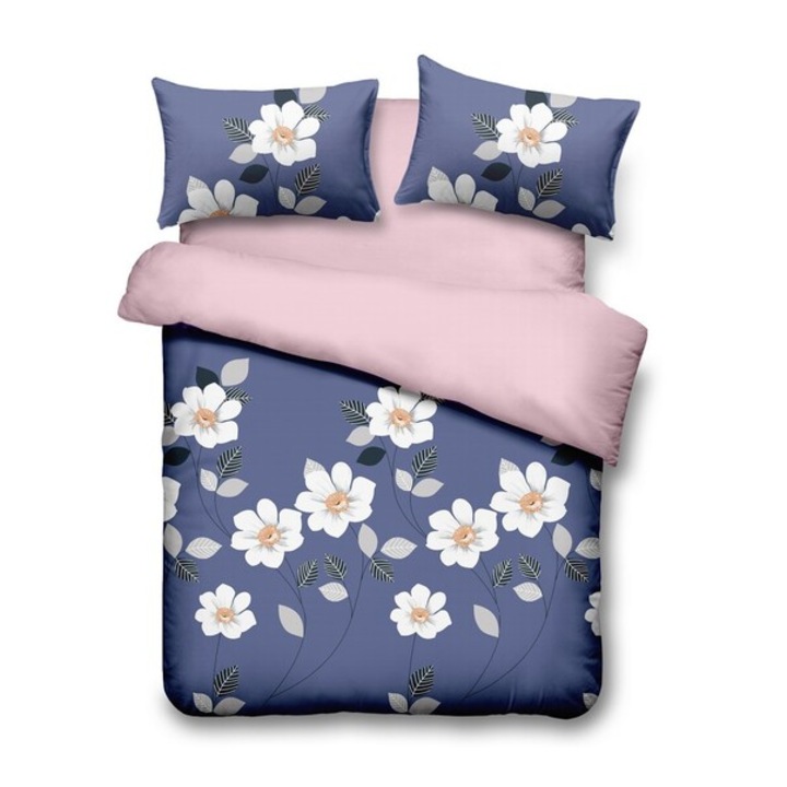Двойно спално бельо, изработено от микрофибър, съставено от четири части, размери 180 х 200 см, флорален дизайн