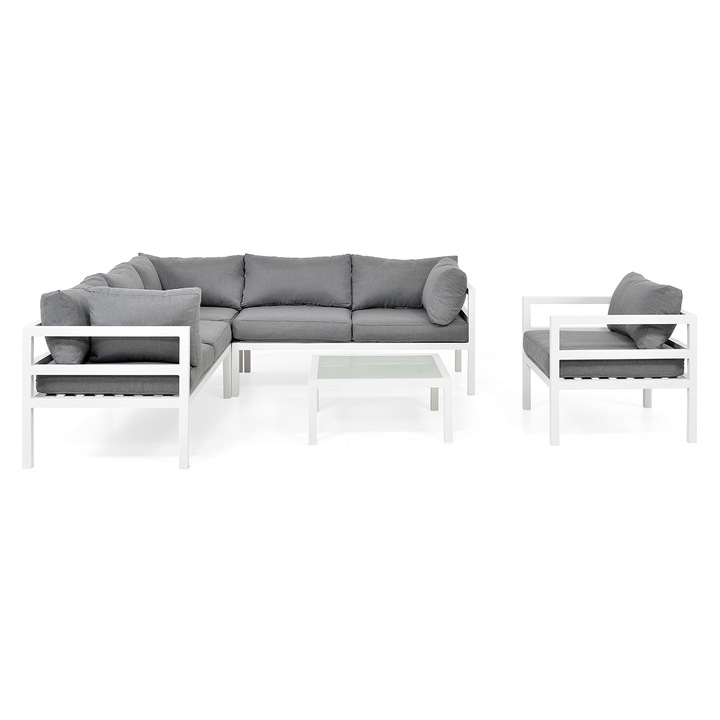 Set coltar 5 piese gradina/terasa, Maison Mex MADRID, L.220 l.220 H.74 cm, alb/gri
