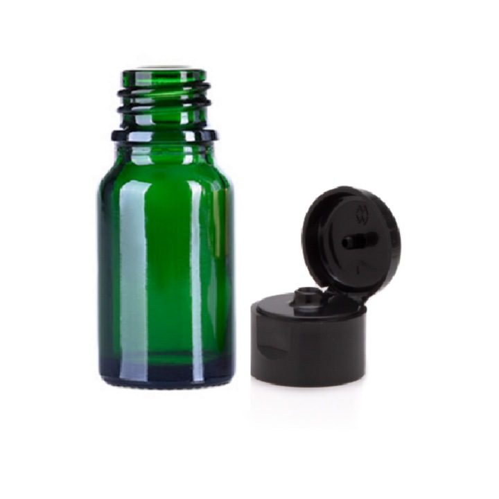 DROPY Vastag üveg kozmetikai tartály, felhajtható tetővel, illóolajokhoz, keverékekhez, szérumokhoz, 30 ml, zöld