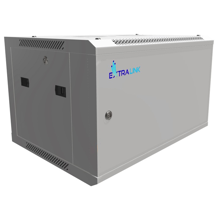 Extralink szerver szekrény 19 hüvelyk 6HE – hálózati szekrény 450 mm mélységű, falra vagy állványra szerelhető, teherbírás 60 kg, fém ház