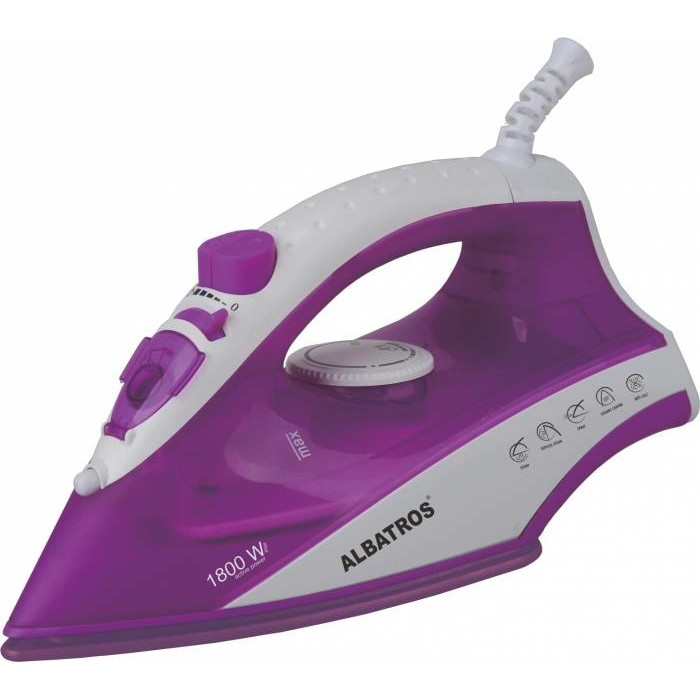 Fier de calcat Albatros Jasmine, 1800 W, talpa ceramica, 0.17 l, 95 g/min, sistem auto-curatare, alb cu violet