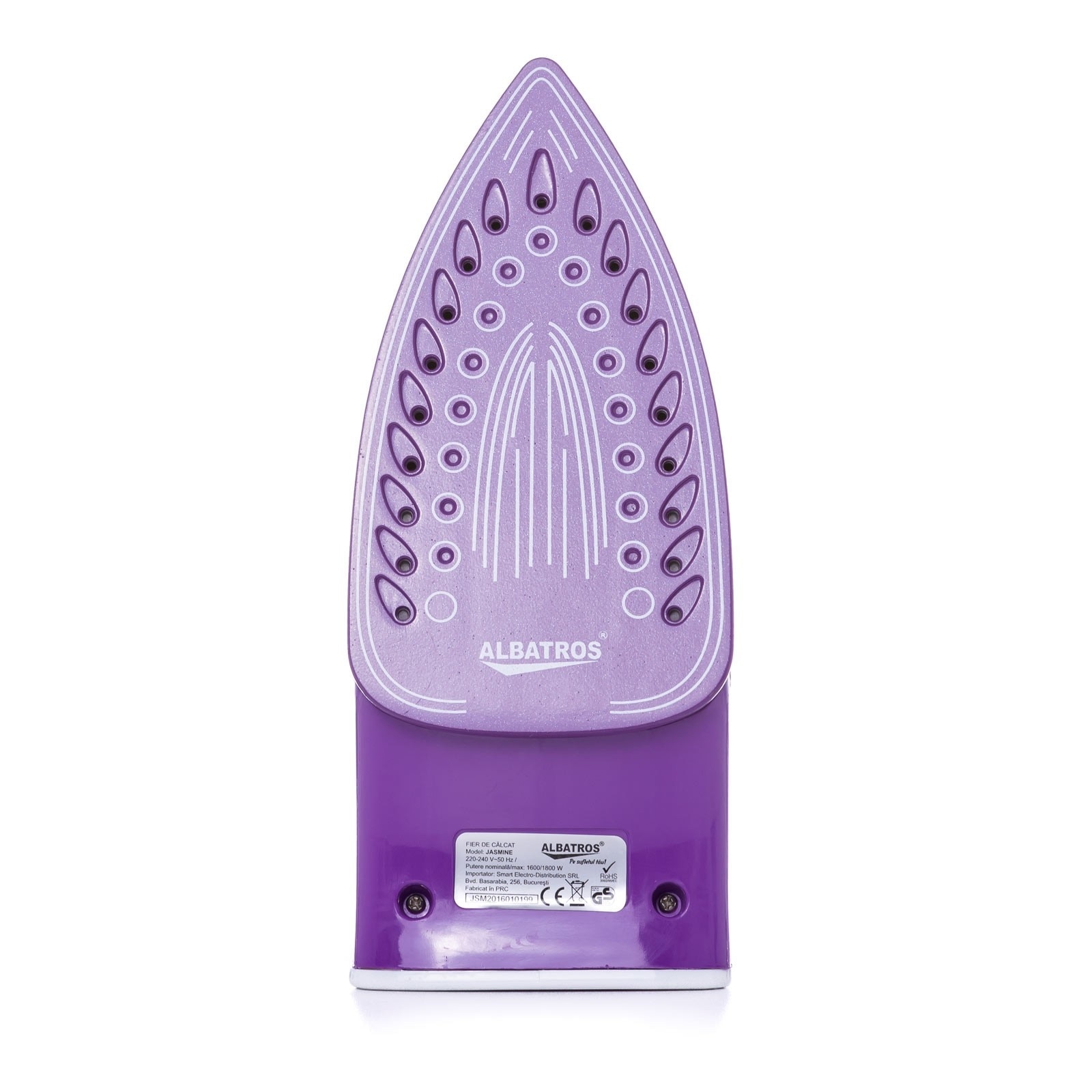 Fier de calcat Albatros Jasmine, 1800 W, talpa ceramica, 0.17 l, 95 g/min, sistem auto-curatare, alb cu violet