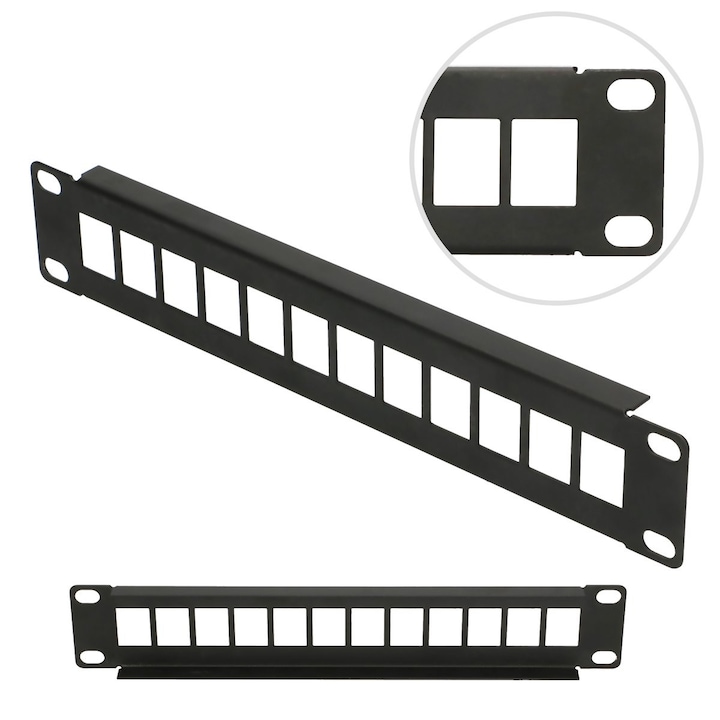 Patch Panel 10" Extralink Modular 12 porturi RJ45, pentru rack 10", solutie compacta pentru organizarea retelei, design compact pentru retele LAN