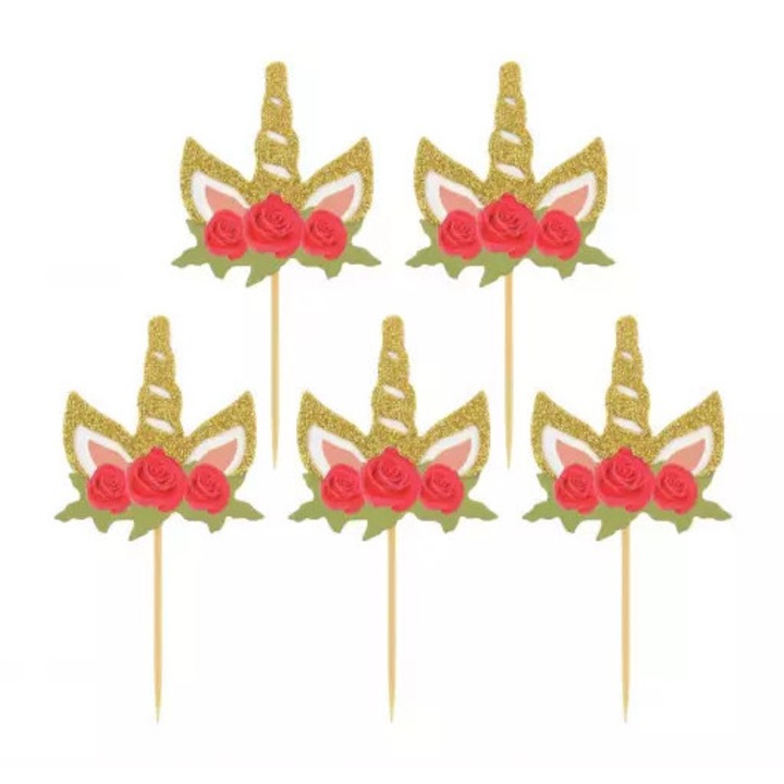 Set 6 decoratiuni petrecere betisoare, cu unicorn