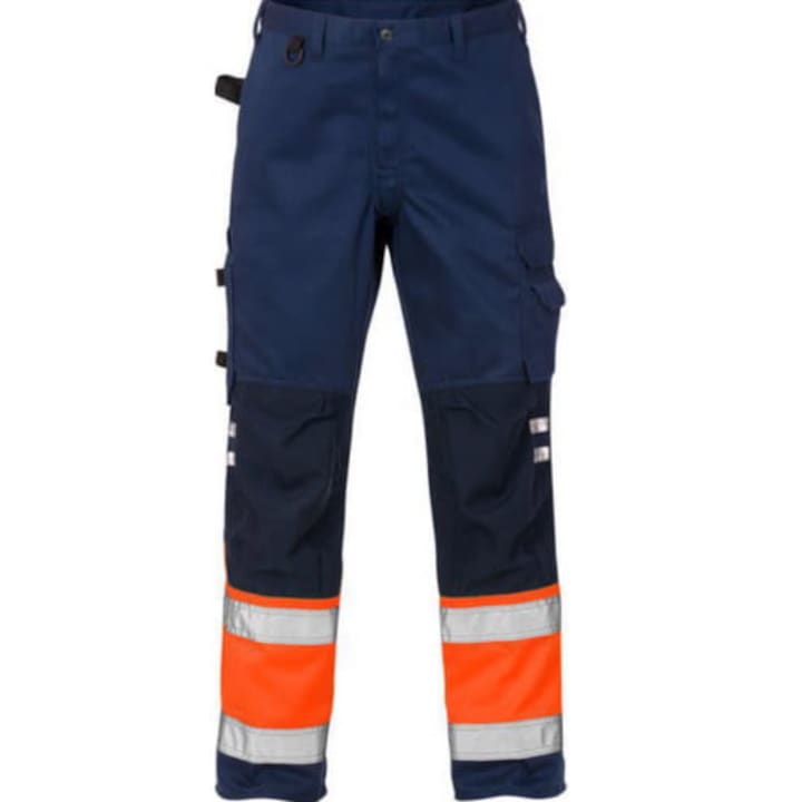 Работни панталони Fristads Kansas, със светлоотразителни ленти, оранжев / син цвят