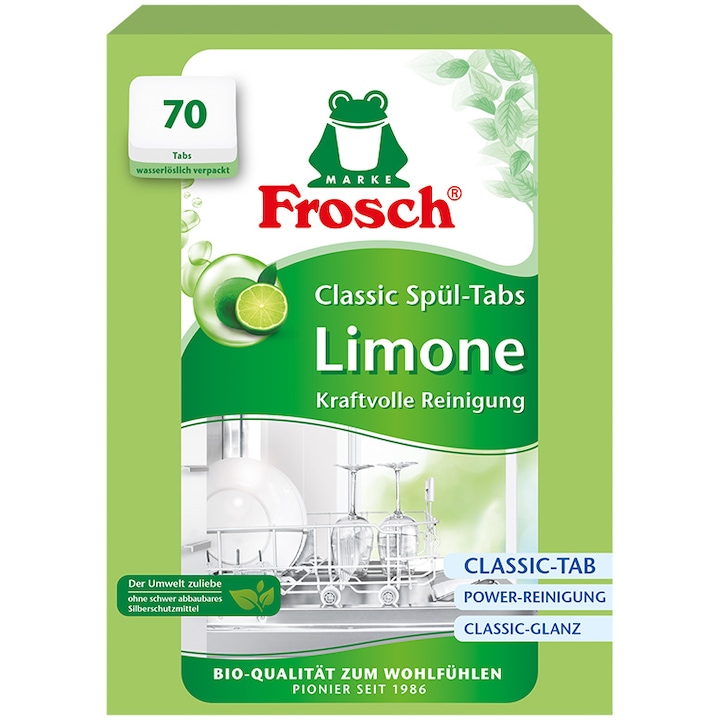 Екологичен препарат за съдомиялна Frosch Lemon Classic, 70 таблетки