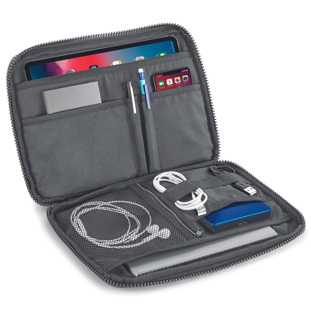 Husa de tableta Essential Tech Organiser, pentru iPad si accesorii, compatibila Apple iPad 10.2 (2022. 2021, 2020, 2019), Apple iPad Air (2019), Apple iPad Air, Apple iPad Pro 11, Apple iPad 9.7 (2018), 30 x 22 x 2 cm, gri