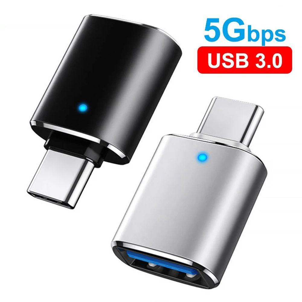 Adaptor Metalic MTP LED OTG USB Type C tata la USB 3.0 mama Silver