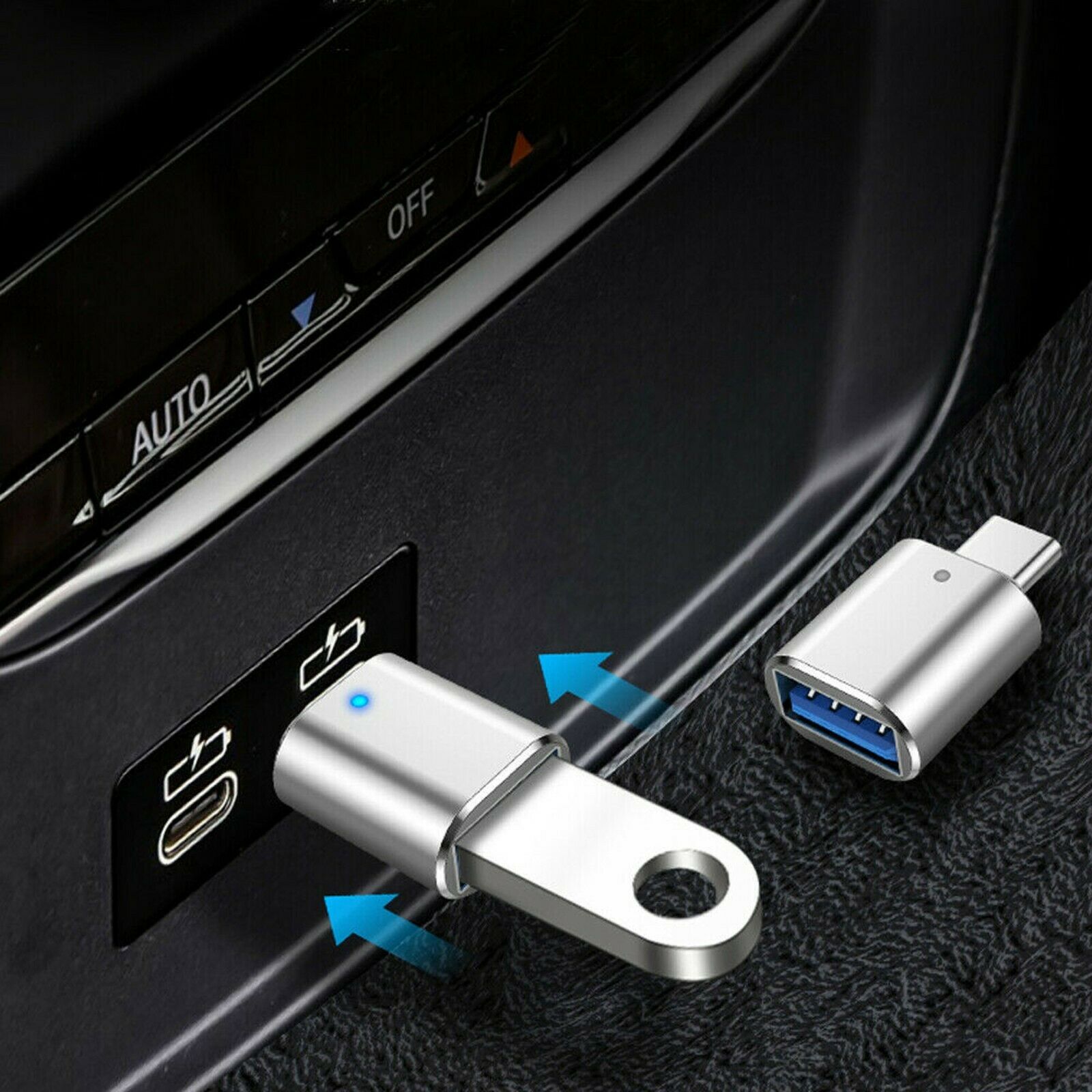 Adaptor Metalic MTP LED OTG USB Type C tata la USB 3.0 mama Silver