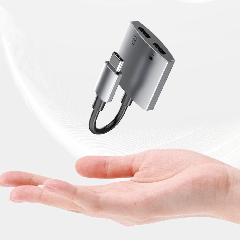 2 в 1 аудио адаптер, USB C към 3,5 mm жак за слушалки + USB C зареждане ...