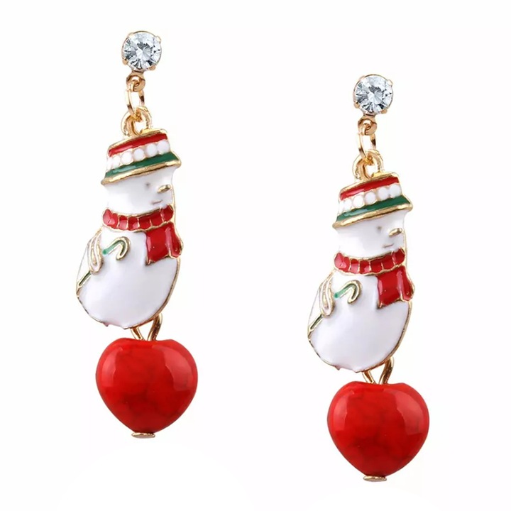 Cercei dama, model Craciun om de zapada, multicolori, cu accesorii rosii si cristale semipretioase, EFAYN