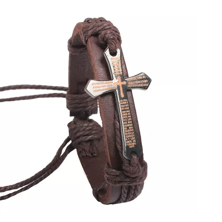 Bratara, model retro, accesoriu cruce, maro, dimensiune reglabila cu snur, unisex, EFAYN