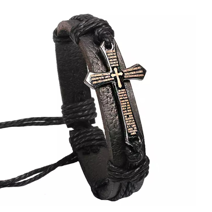 Bratara, model retro, accesoriu cruce, neagra, dimensiune reglabila cu snur, unisex, EFAYN