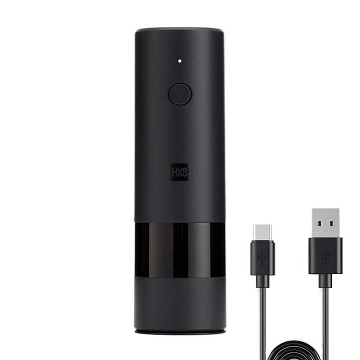 Eлектрическа мелничка за сол/пипер Xiaomi Huohou, Kерамичен механизъм, Tип C зареждане, LED индикатор, Черен