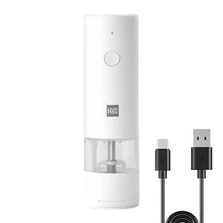 Eлектрическа мелничка за сол/пипер Xiaomi Huohou, Kерамичен механизъм, Tип C зареждане, LED индикатор, Бял