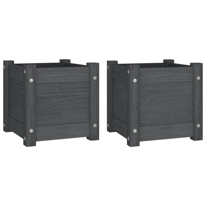 vidaXL 2 db szürke tömör fenyőfa kerti virágtartó 31 x 31 x 31 cm 810527