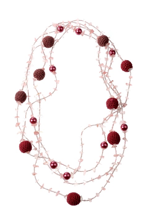 Colier handmade din bile de lemn, Gloria Maris, Mar845 Bordo/Roz, Reglabila