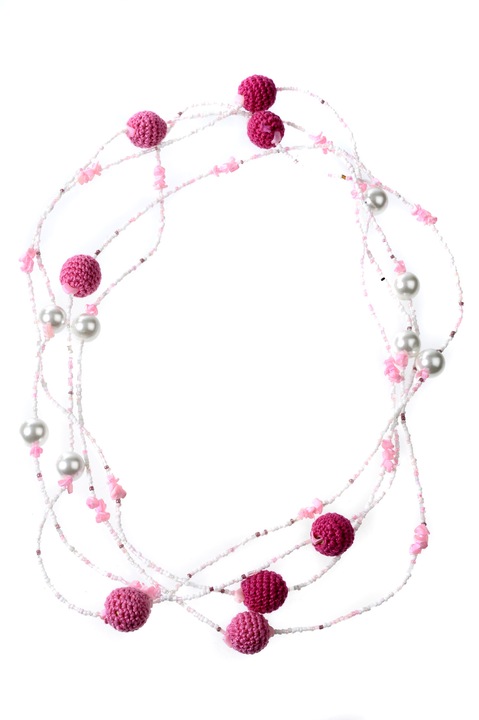 Ръчно изработено колие от дървени топки, Gloria Maris, Mar845 Розов / Бял цвят, Регулируемо