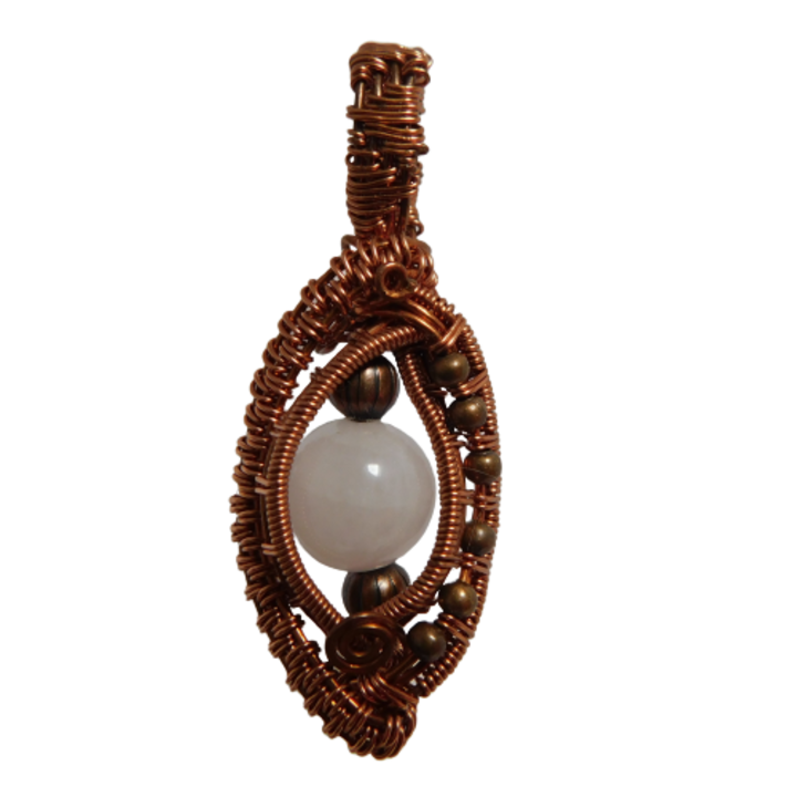 Pandantiv unisex din cupru, Oval cu cuart roz