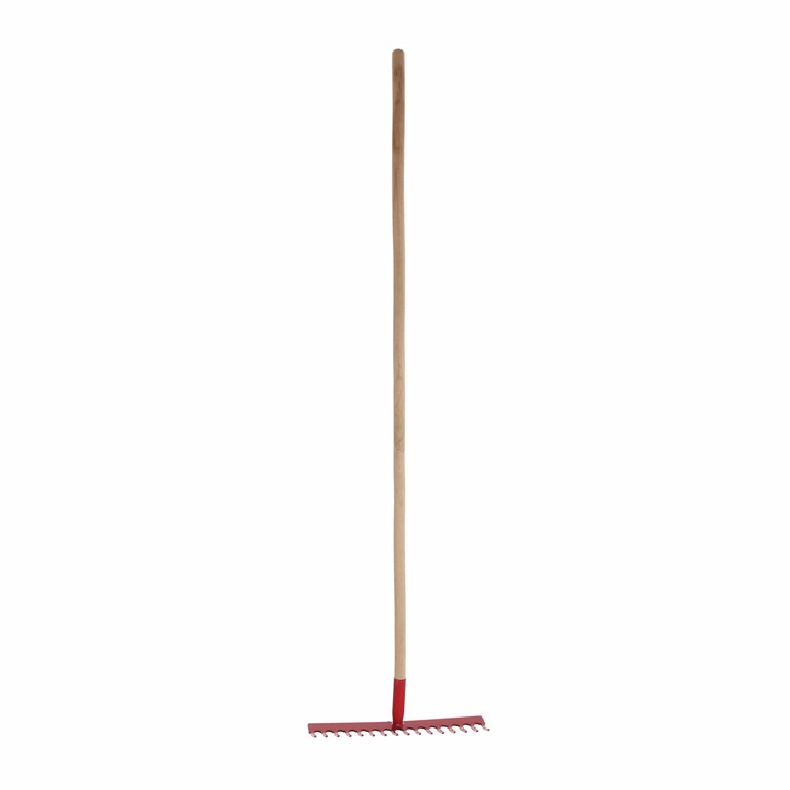 Talajgereblye, erősített Dupu 3027, acélból, fa farokkal, 16 fog, 130 cm