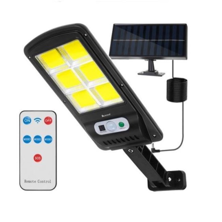 Extra erős 120 LED-es különálló napelemes reflektor, mozgásérzékelővel, távirányítóval, LED, IP65, ABS + műanyag, fekete