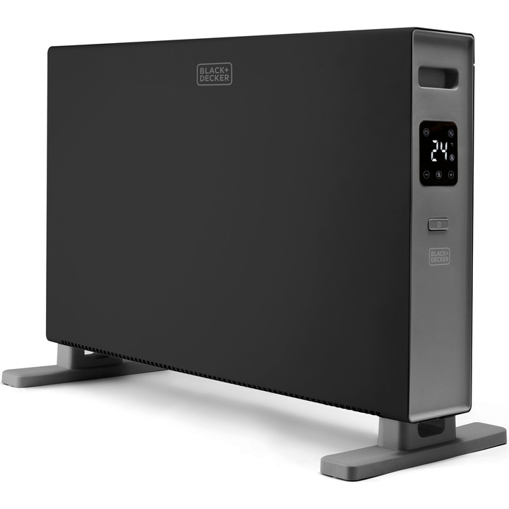 Convector electric de podea Black+Decker BXCSH2001E, 2000 W, 2 trepte de putere, timer, afisaj digital, negru