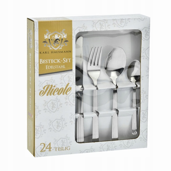 Комплект прибори за хранене, Karl Hausmann, 24 части, Метал, Сребро