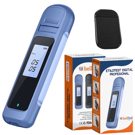 Etilotest Digital Profesional BellFyd®, Alcool Tester de Inalta Precizie, cu Indicator Luminos de Alarma, Bleu