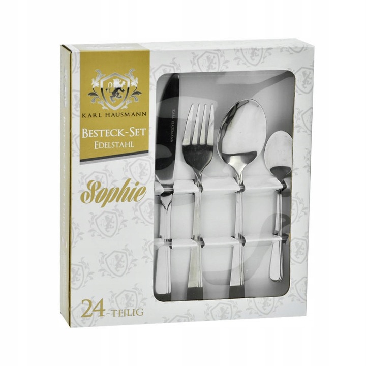 Комплект прибори за хранене, Karl Hausmann, модел Sophie, 24 части, метал, сребро