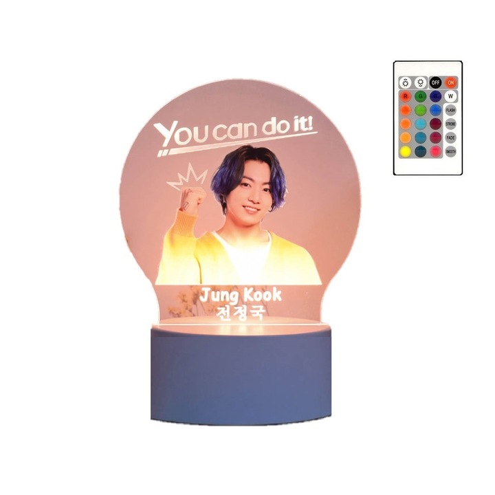 LED éjszakai fény, Jung Kook BTS, 16 szín, távirányítóval, USB tápegységgel vagy 3 db AA elemmel