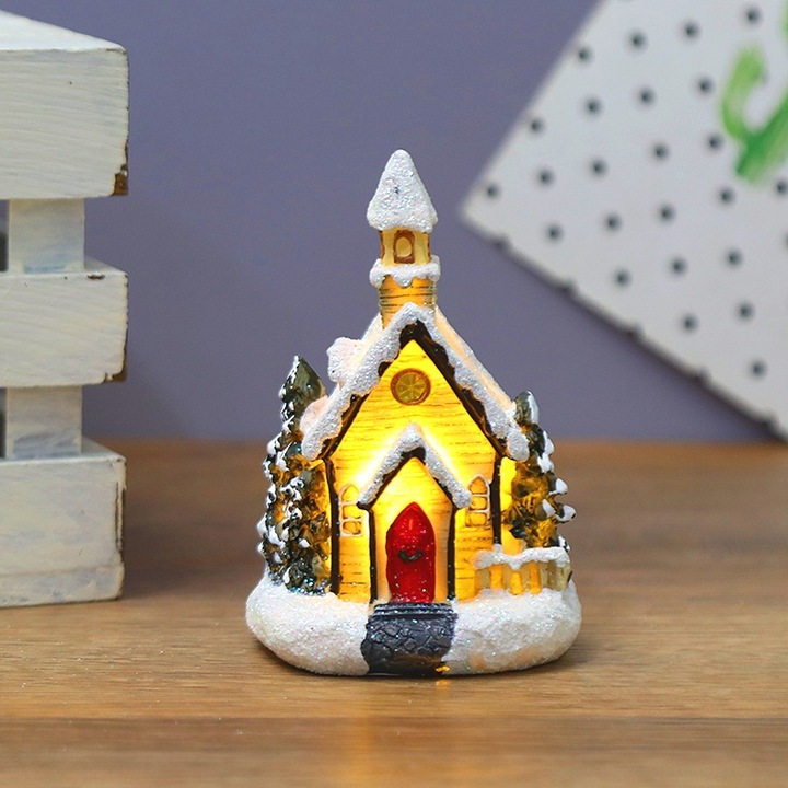 Коледна украса къщичка C3, Светеща, На батерии, Многоцветен, 7x6x9 см
