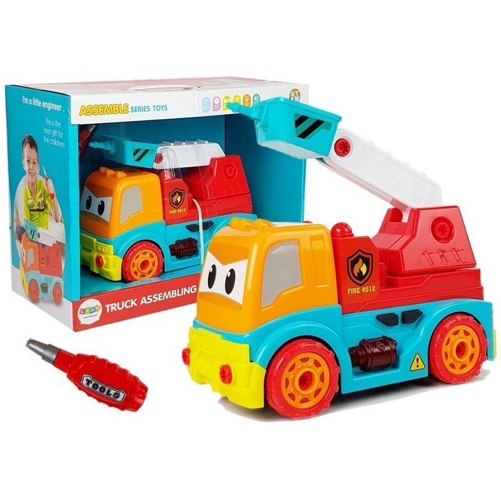 Пожарна кола, Leantoys, 25,5 x 12,5 x 17,5 cm, Многоцветен