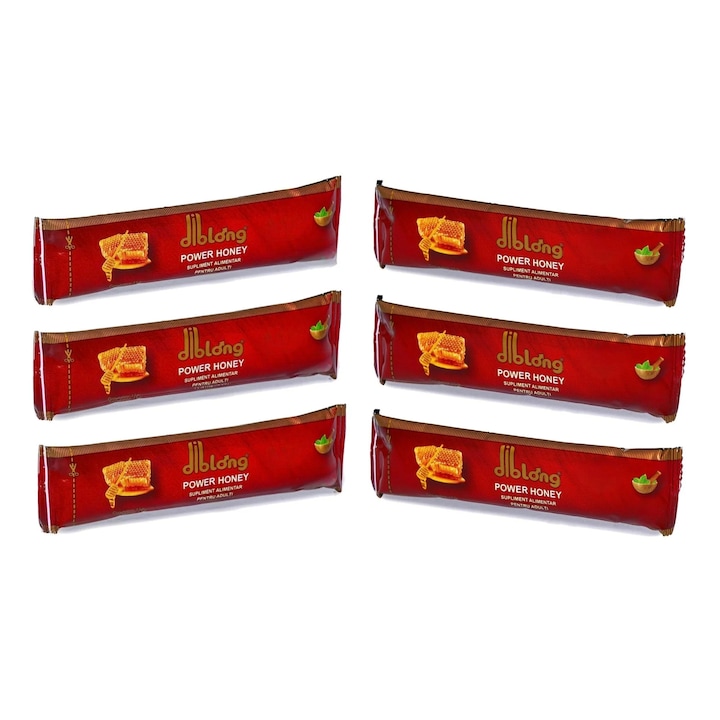 Diblong Power Honey - supliment alimentar pentru adulti cu miere si asocieri de plante care sustin sanatatea sexuala si functia de reproducere, 6 x 15 g