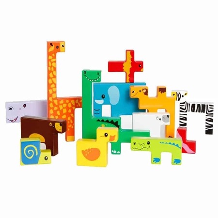 Joc Tetris Animale din Lemn 3D, 7Toys