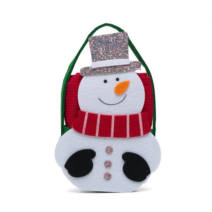 Кухненска кърпа с торбичка, 38 х 64 см, 100% памук, десен снежен човек, многоцветна