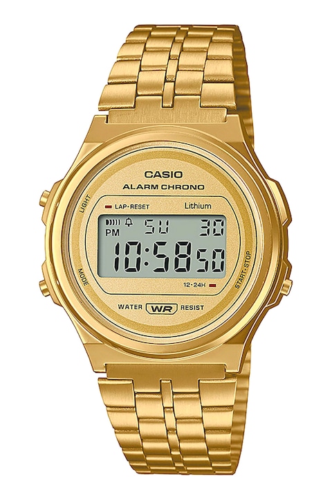Casio, Унисекс дигитален часовник от неръждаема стомана, Златист