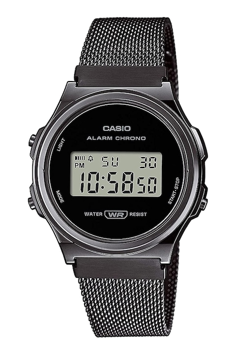 Casio, Унисекс часовник с верижка от неръждаема стомана, Тъмносив