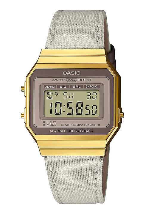 Casio, Унисекс дигитален часовник с текстилна каишка, Златист, Каки