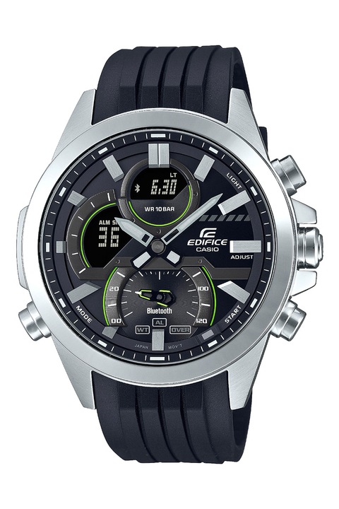 Casio, Аналогов електронен часовник с гумена каишка, Сребрист, Черен